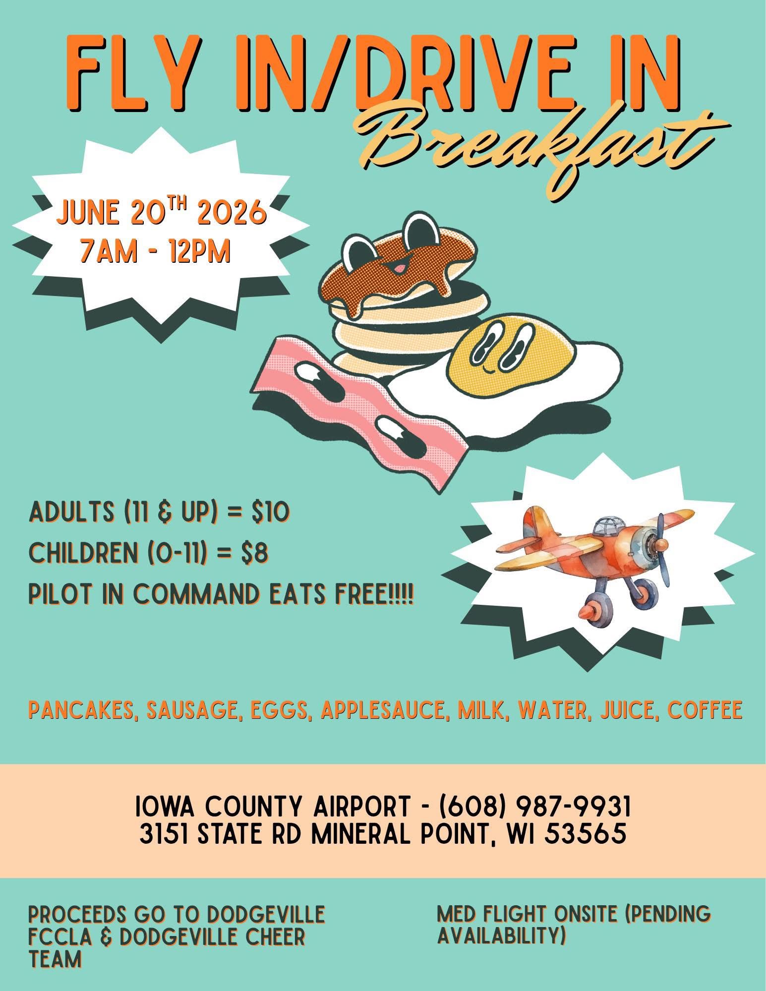 Fly-In Drive-In Breakfast at Iowa County Airport (MRJ) Mineral Point Wisconsin, June 2026