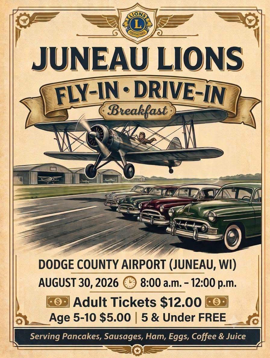 Juneau Lions Fly-In Drive-In Breakfast at Dodge County Airport (KUNU) Juneau Wisconsin, August 2026