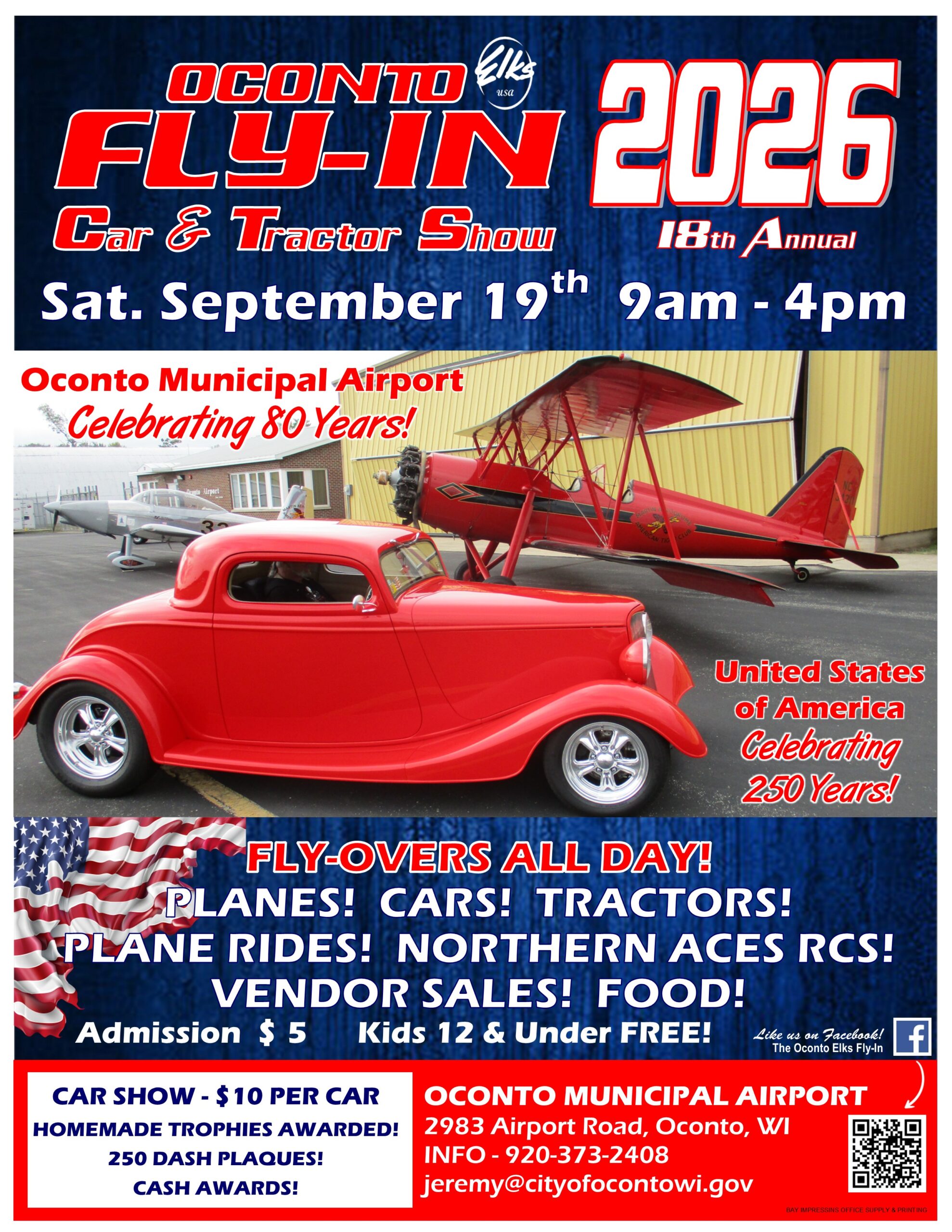 18th Annual Oconto Elks Fly-In Car and Tractor Show at Oconto Municipal Airport (OCQ) Wisconsin, September 2026