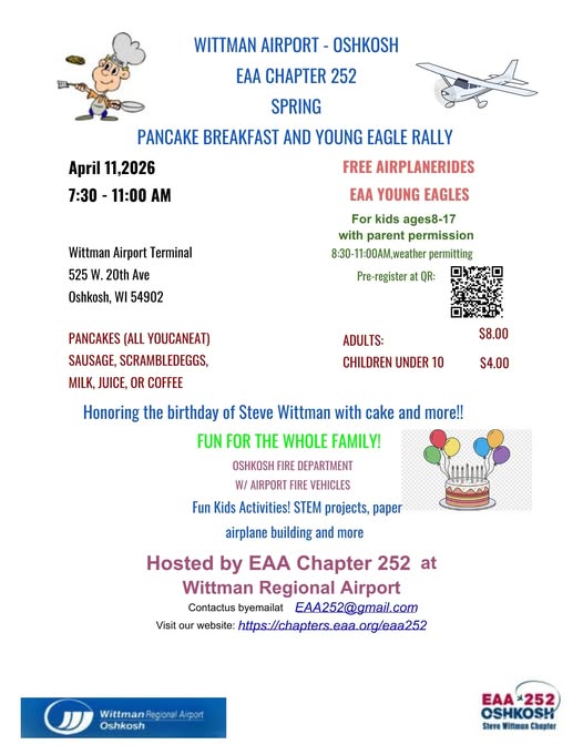 Pancake Breakfast and Fly-In at Wittman Regional Airport (KOSH) Oshkosh, April 2026